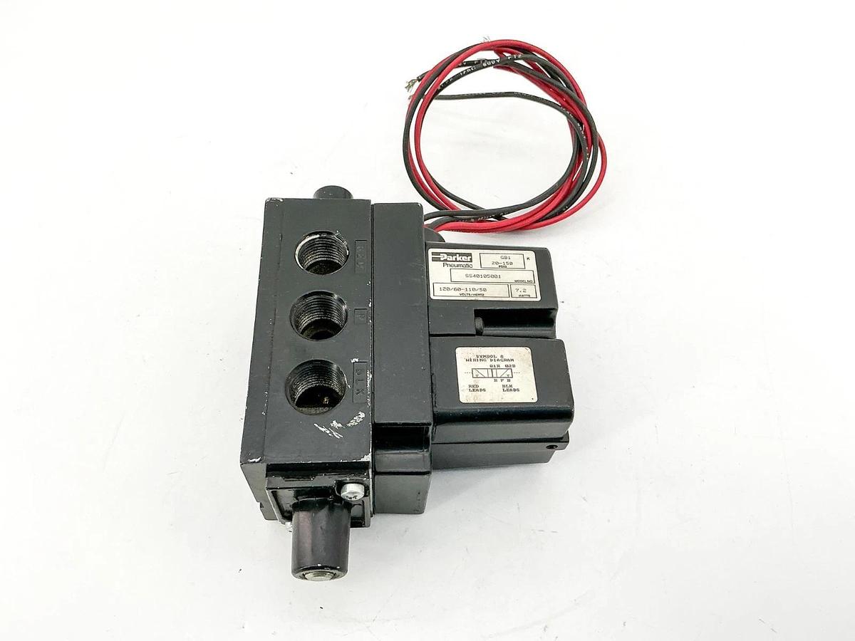 Used Parker SS40105001 Pneumatic Valve 20-150PSIG 110/120V 50/60Hz 7.2W