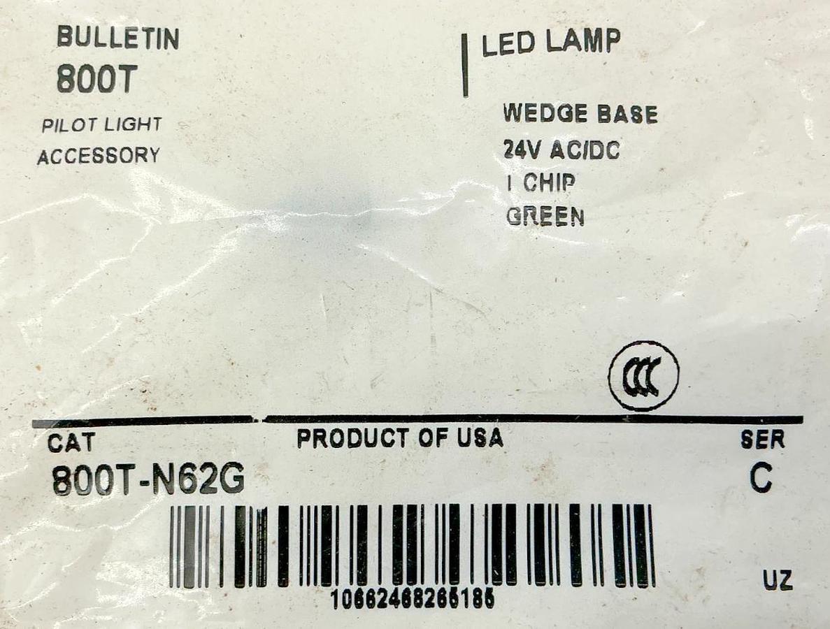 Lot of 2 New Allen Bradley 800T-N62G Ser C LED Lamp Wedge Base 1 Chip Green 24V