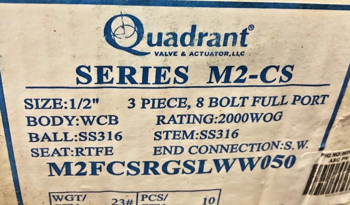 Used Lot of 4 Quadrant M2FCSRGSLWW050 Ball Valves 1/2" Class 800 2000WOG