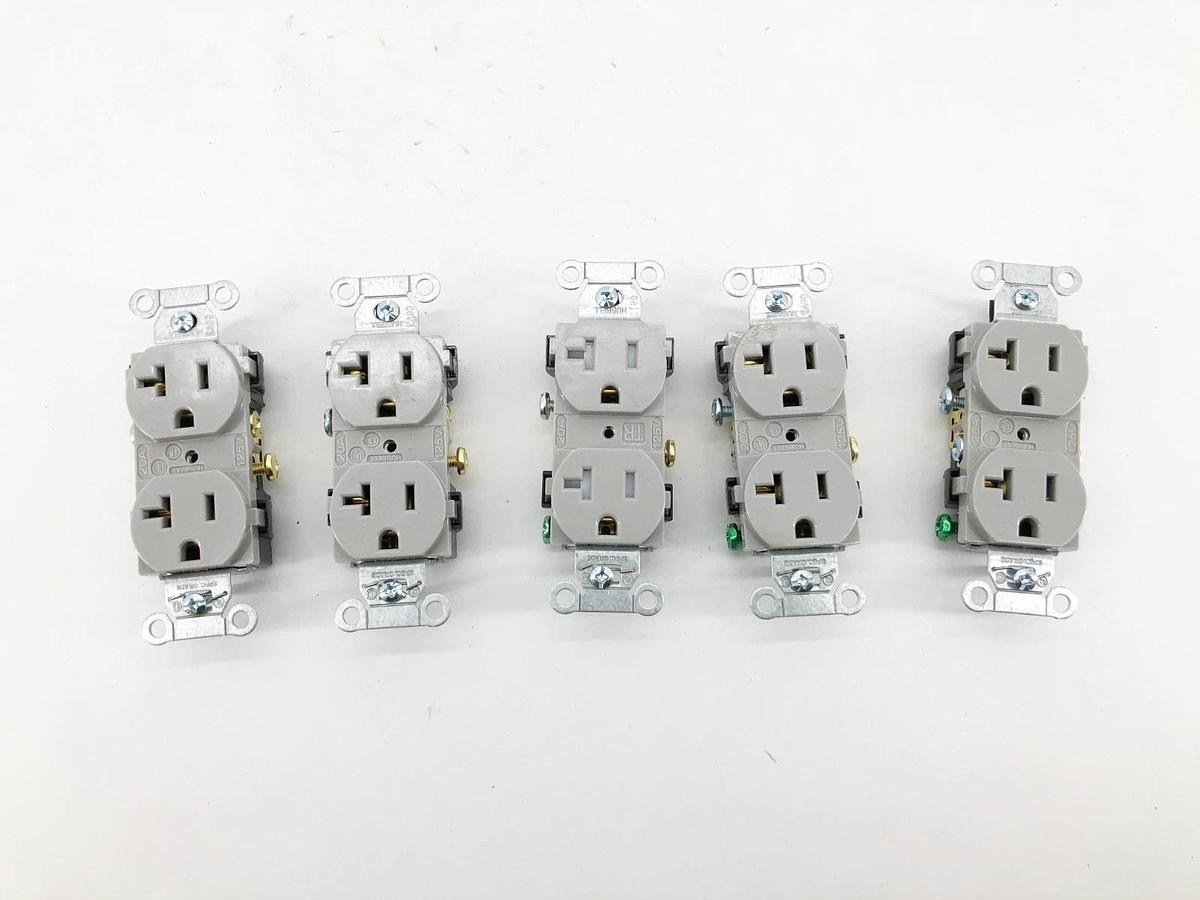 Box of 5 New Hubbell CR20GRY Duplex Receptacles 20A 125V Gray