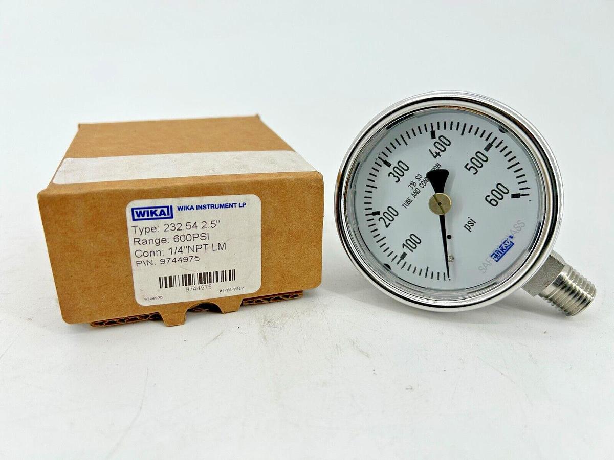 New Wika 9744975 Pressure Gauge 0-600PSI 232.54 2.5" Dial 1/4" Lower