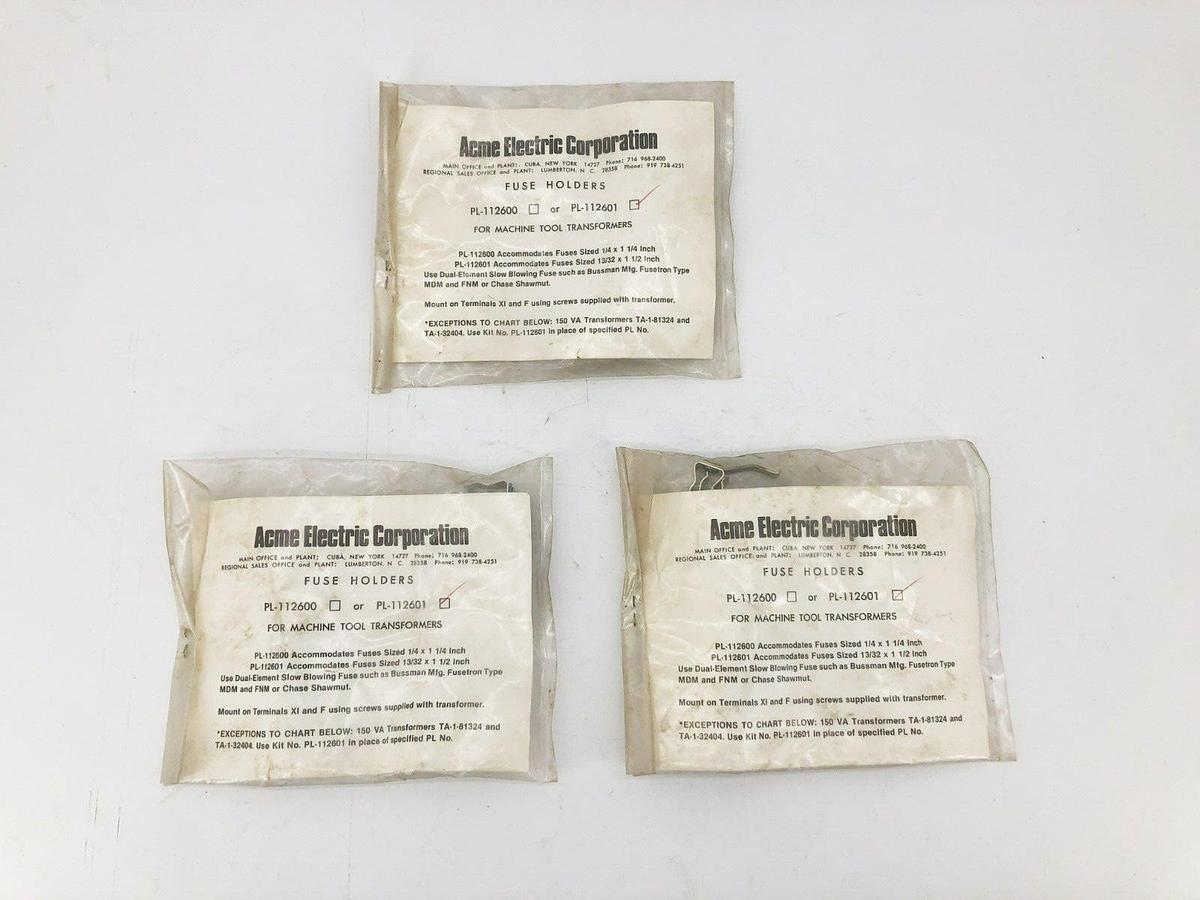 Lot of 3 New Acme Electric PL-112601 Secondary Fuse Kits 13/32" x 1-1/2"