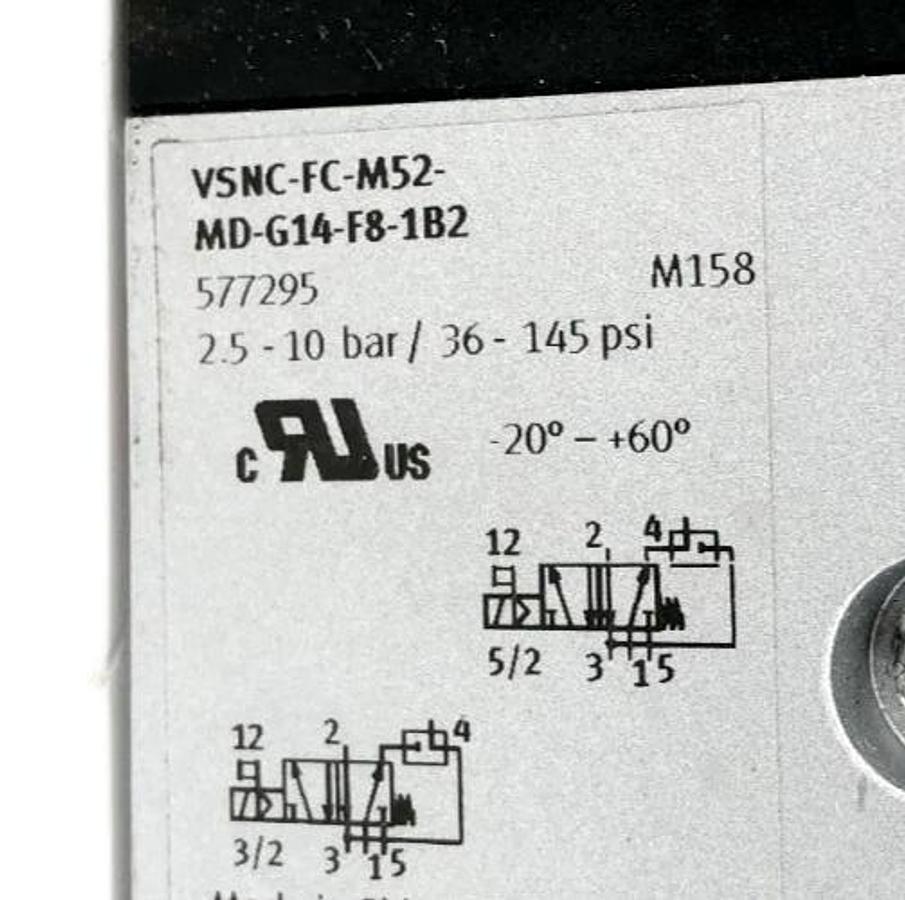 New Festo VSNC-FC-M52-MD-G14-F8-1B2 Solenoid Valve 577295 36-145psi - No Box