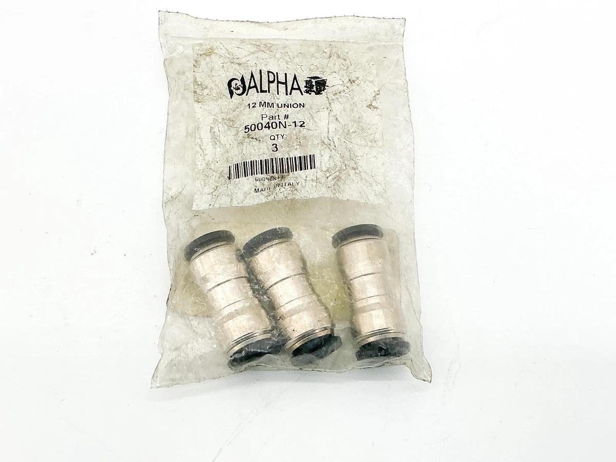 New Lot of 3 Alpha 50040N-12 Swift Fit Push-In Fitting 12X12MM Union