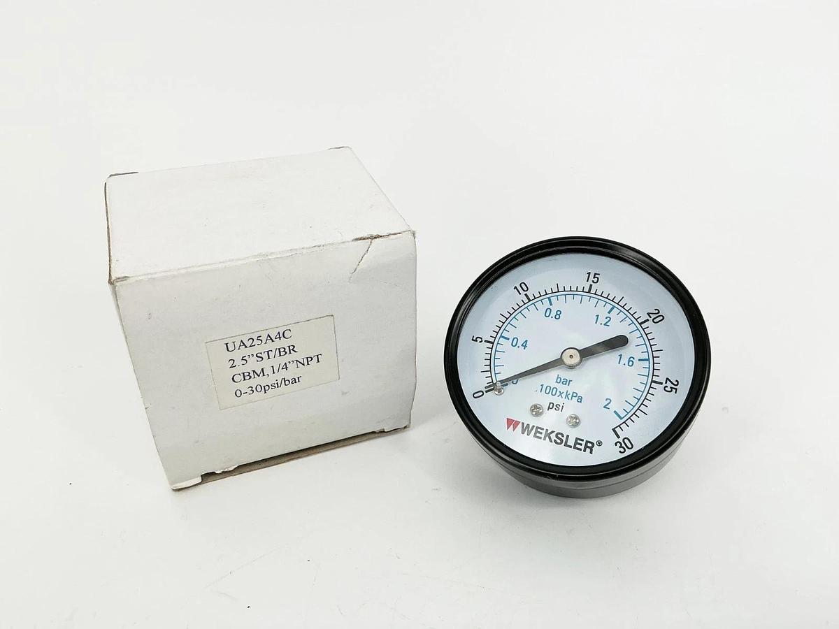 New Weksler UA25A4C Pressure Gauge 0-30PSI 2-1/2" Face 1/4" NPT