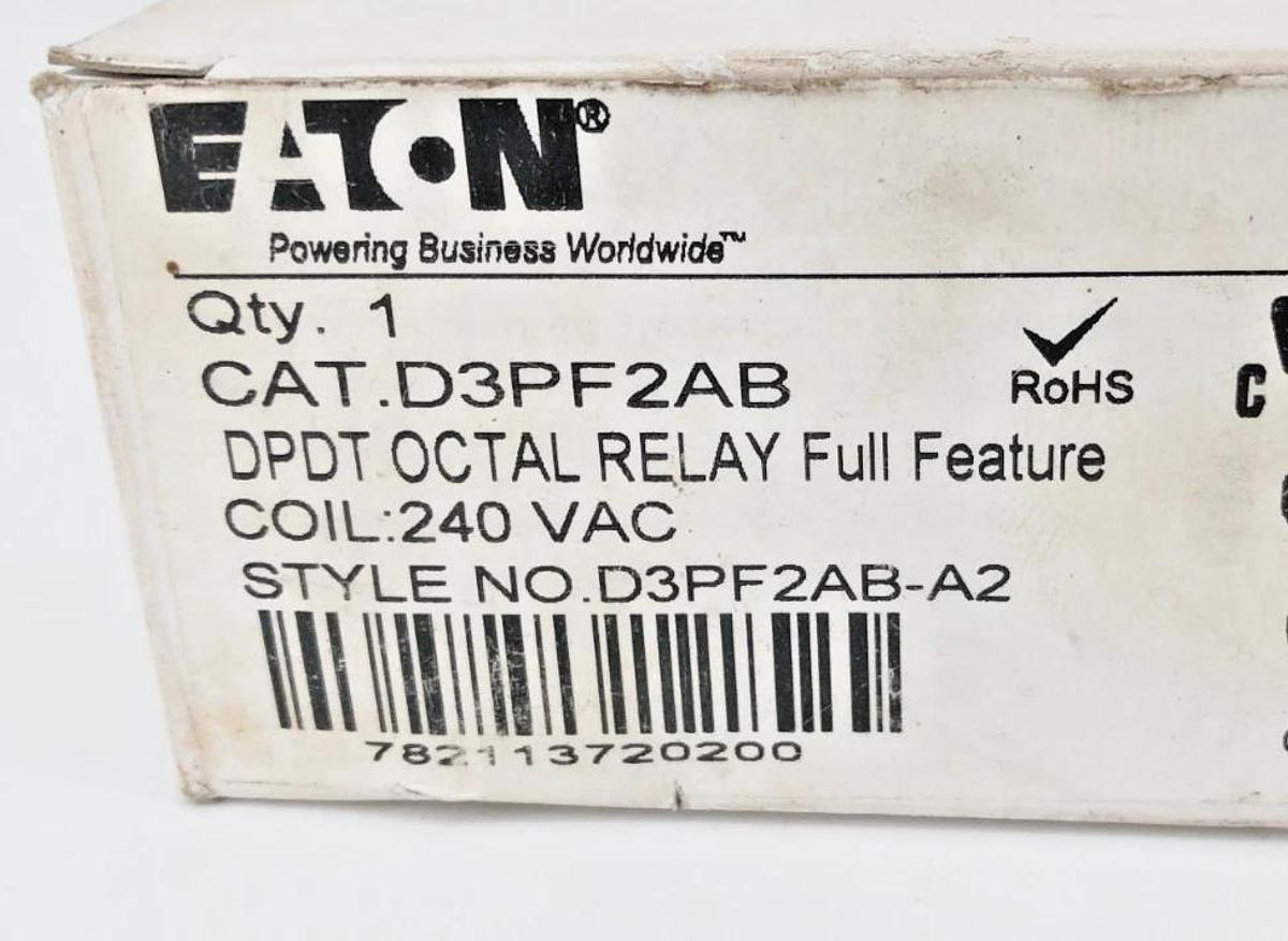 New Eaton D3PF2AB Relay 240VAC Coil 8-Pin Full-Feature D3PF2AB-A2