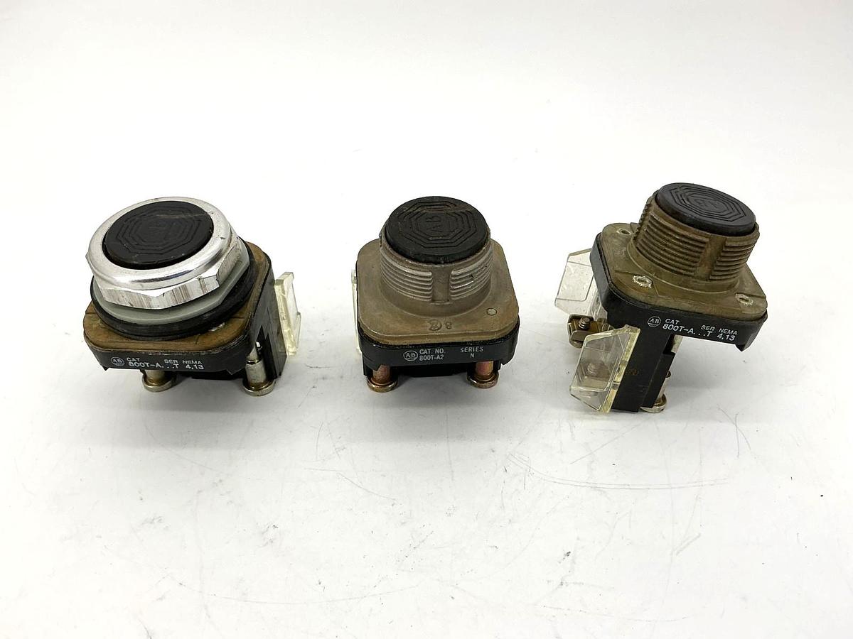 Used Assorted Lot of 3 Allen Bradley 800T-A Ser T 800T-A2 Ser N Pushbutton Black 800T