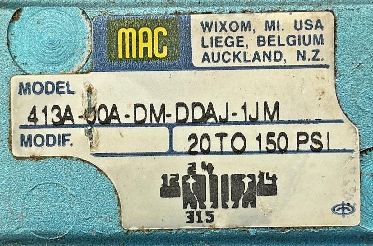 New MAC Valves 413A-00A-DM-DDAJ-1JM Solenoid Valve 5.4W 150PSI 24VDC - No Box