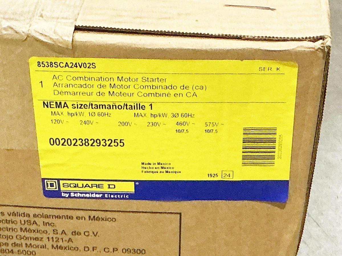 New Square D 8538SCA24V02S Combo Starter 600V 27A NEMA 1 - Sealed Box