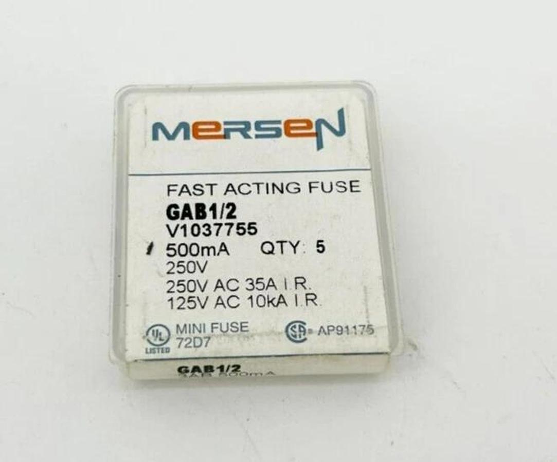 Lot of 25 New Mersen GAB1/2 Fast-Acting Fuses, 250VAC, 0.5A
