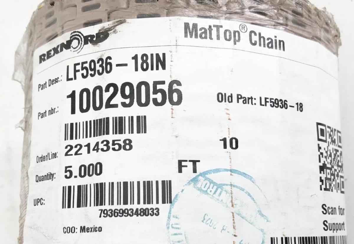 New Rexnord LF5936-18IN MatTop Chain 5 FT. 10029056 LF5936-18 - No Box