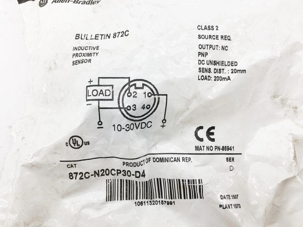 New Allen Bradley 872C-N20CP30-D4 Ser. D Proximity Switch 10-30VDC