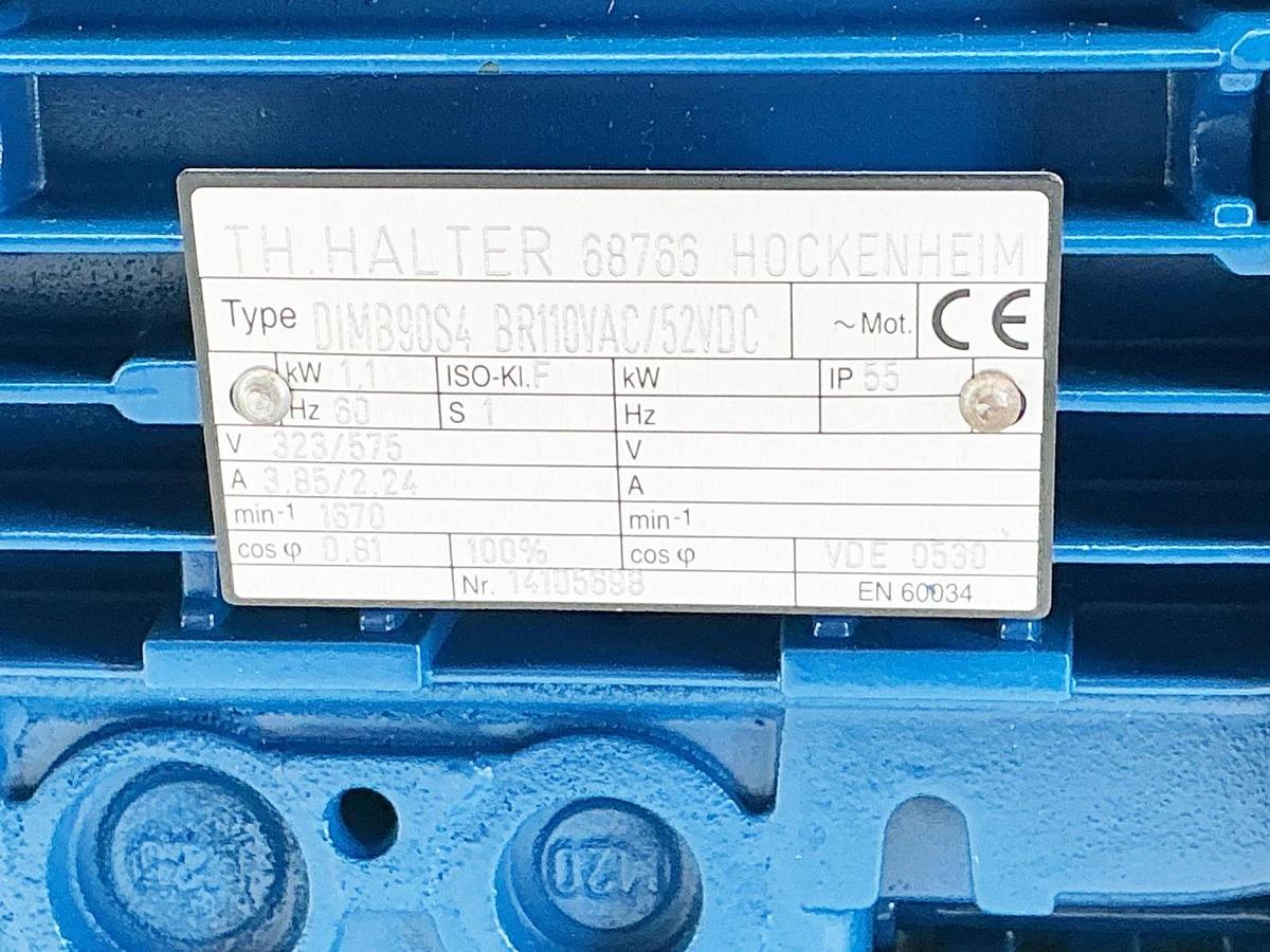 TH Halter Hockenheim DIMB90S4 BR110VAC/52VDC Electric Motor 1.1KW - No Box