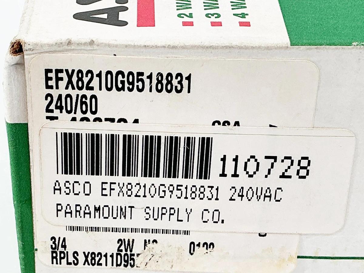 New Asco EFX8210G95-18831 208-220/240VAC Solenoid Valve 10.1W 3/4" Pipe
