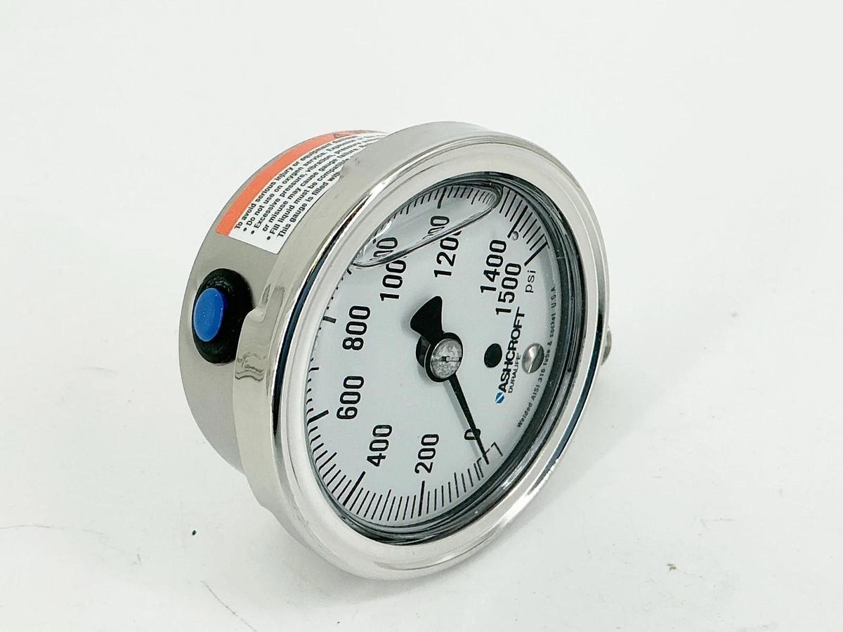 New Ashcroft 25-1009-SWL-02L-1500# Pressure Gauge 2-1/2" 1500PSI 316 Tube