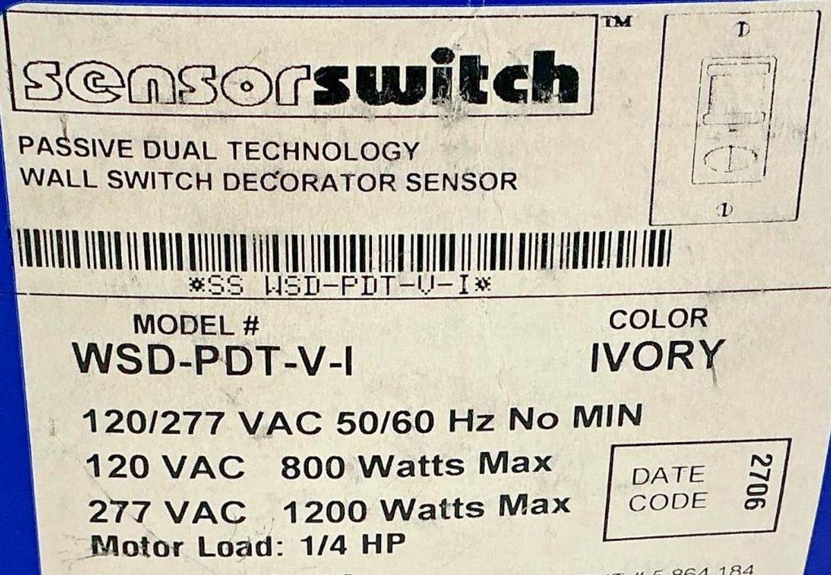 New Sensor Switch WSD-PDT-V-I Wall Switch Decorator Sensor Ivory Dual Tech 277V