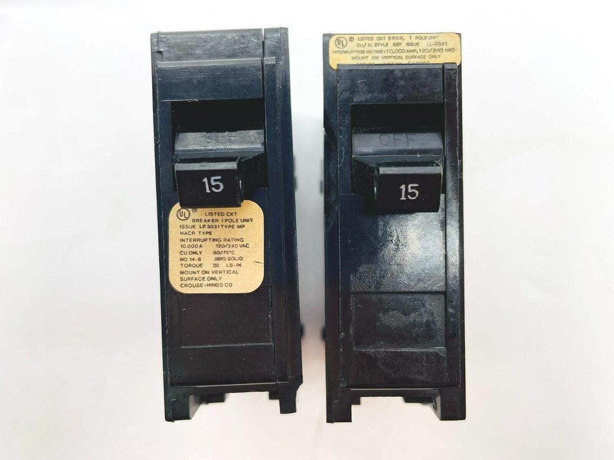 Used Lot of 6 Circuit Breakers Cutler Hammer Crouse Hinds Square D 20A 15A 30A