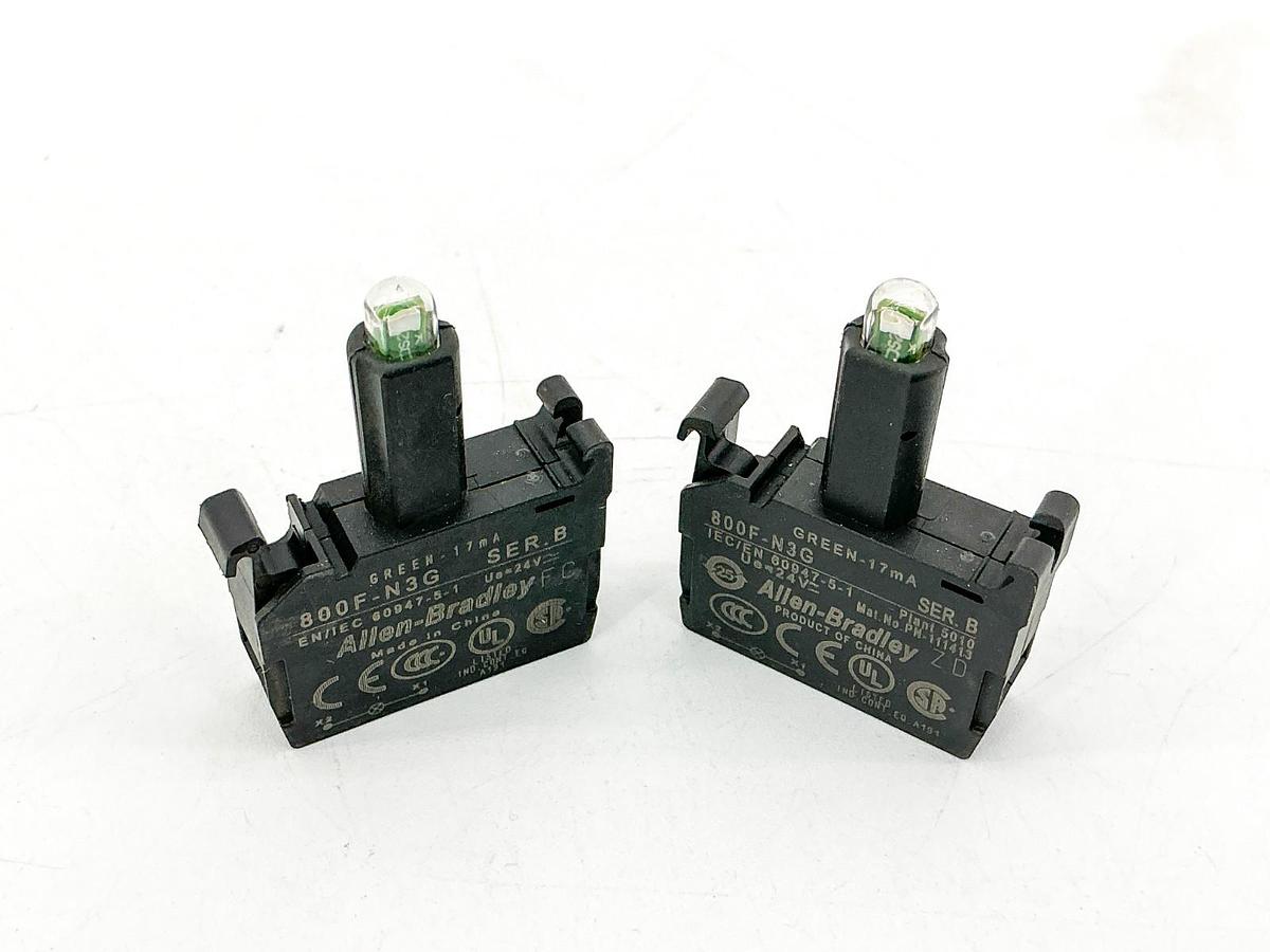 New Lot of 2 Allen Bradley 800F-N3G LED Light Module 24V Ser.B - No Box