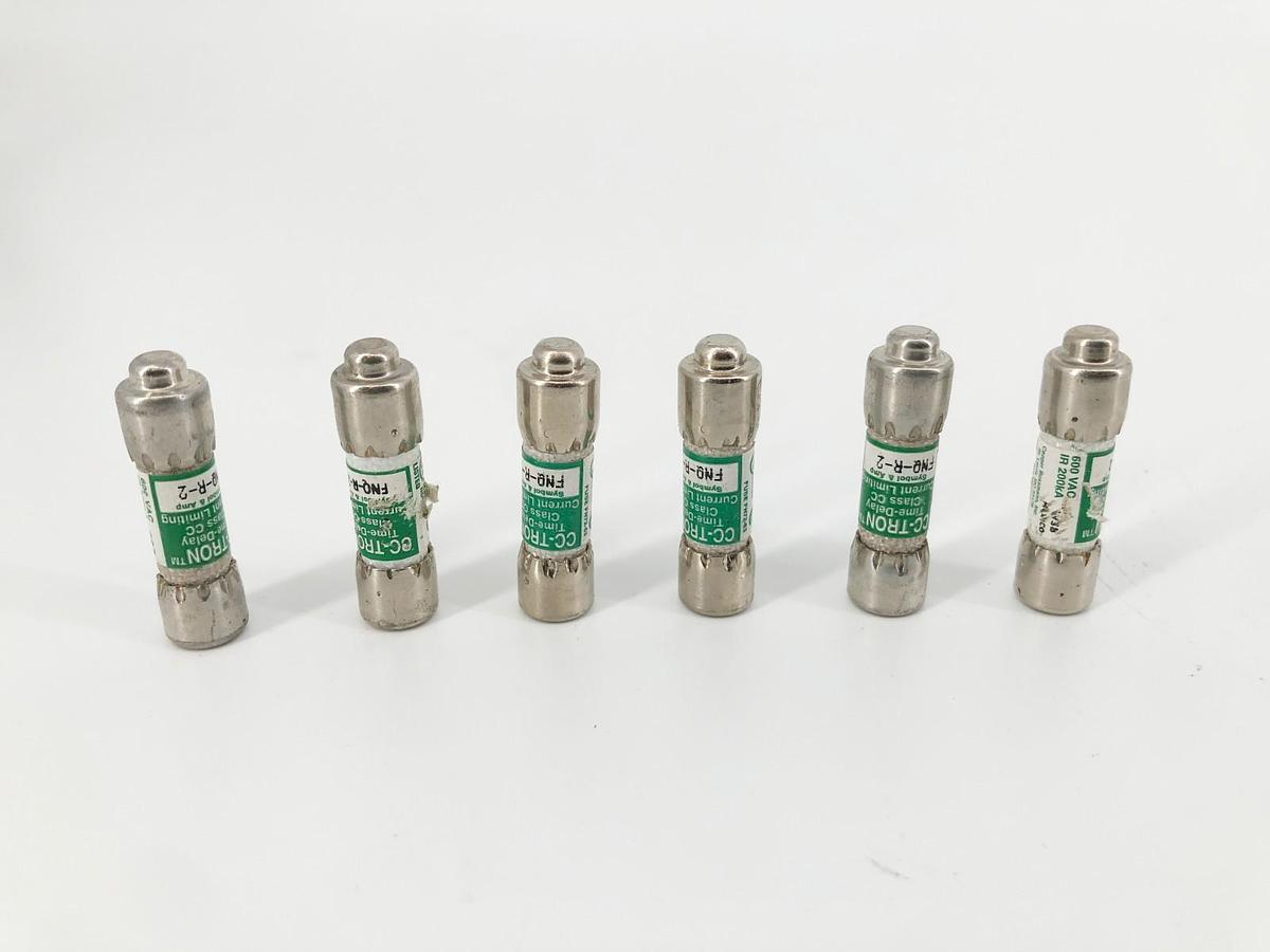 Lot of 6 New Bussmann FNQ-R-2 Fuses 2A 600VAC Class CC - No Box