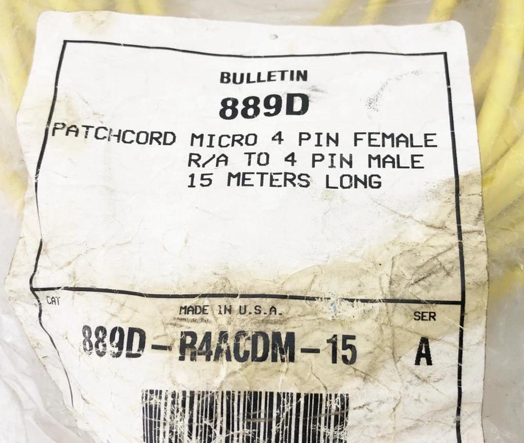 New Allen Bradley 889D-R4ACDM-15 Patchcord Micro 4-Pin Female R/A to 4-Pin Male