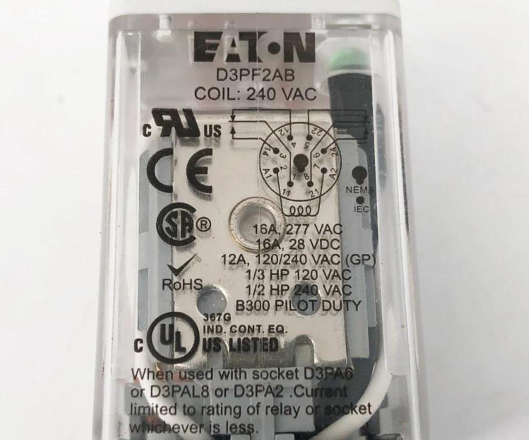 New Eaton D3PF2AB Relay 240VAC Coil 8-Pin Full-Feature D3PF2AB-A2