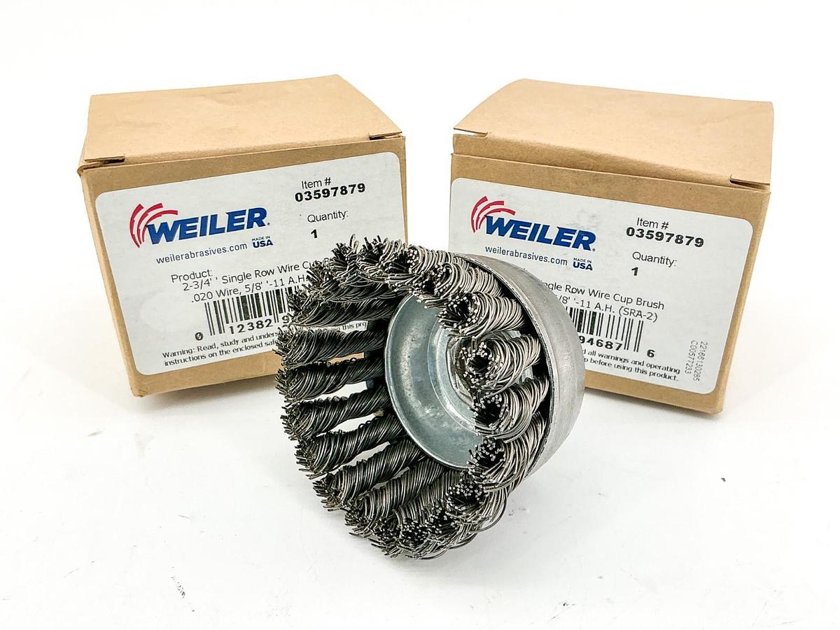 New Lot of 2 Weiler 03597879 2-3/4" Single Row Wire Cup Brush .020 Wire
