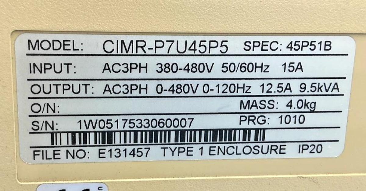 Used Yaskawa CIMR-P7U45P5 Varispeed Drive 3PH 12.5A 380-480VAC 50/60HZ