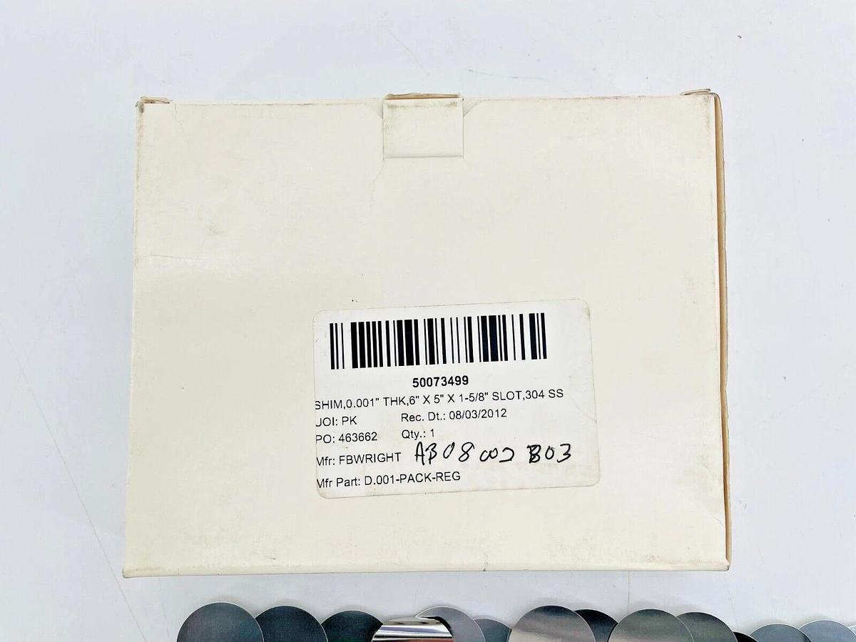 Box of 20 New Aloma D.001-Pack-Reg Shim Stainless Steel Size D .001in 6x5x1/5/8
