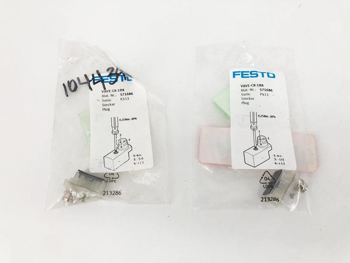 Lot of 2 New Festo VAVE-C8-1R8 Solenoid Valve Adapter 571686 P413