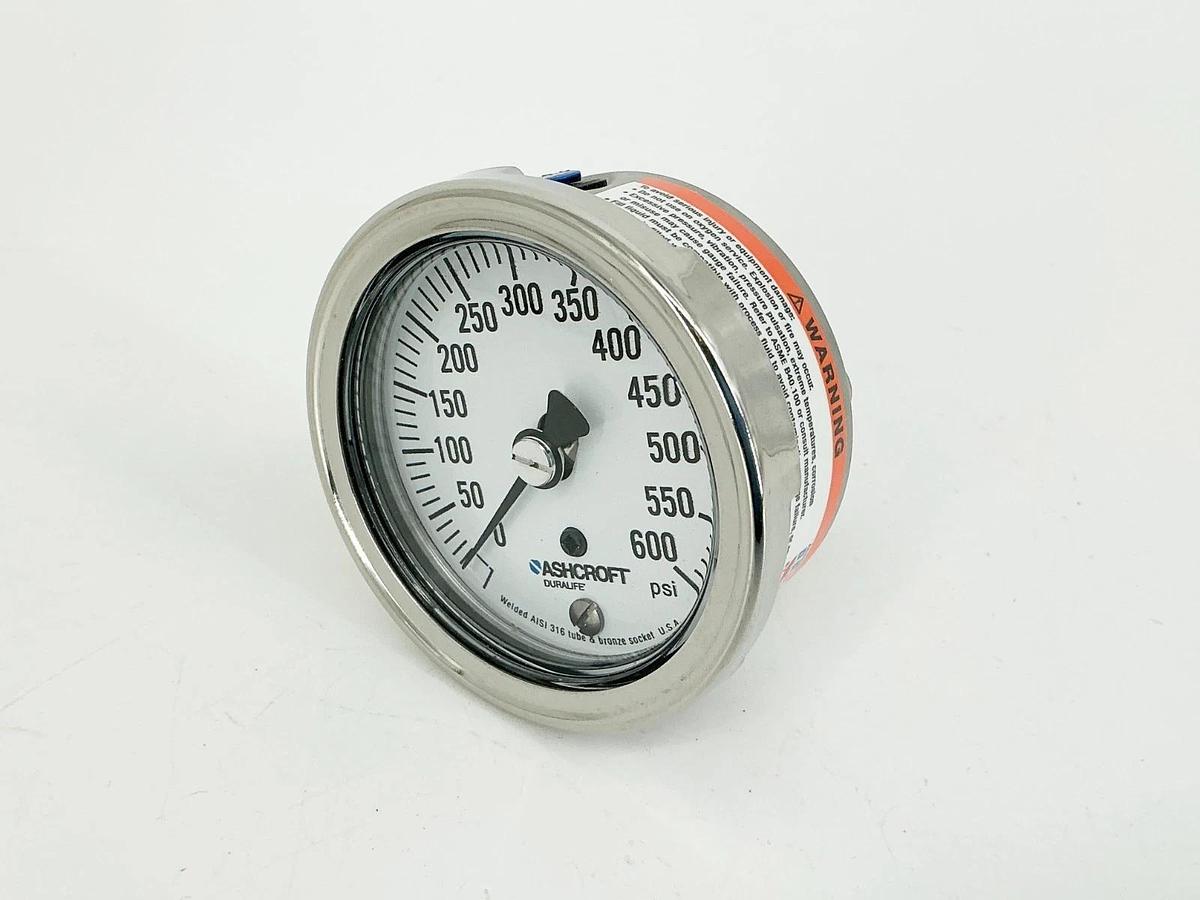 New Ashcroft 25-1009-AW-02B-600# Pressure Gauge 2-1/2" 0-600PSI 316 Tube