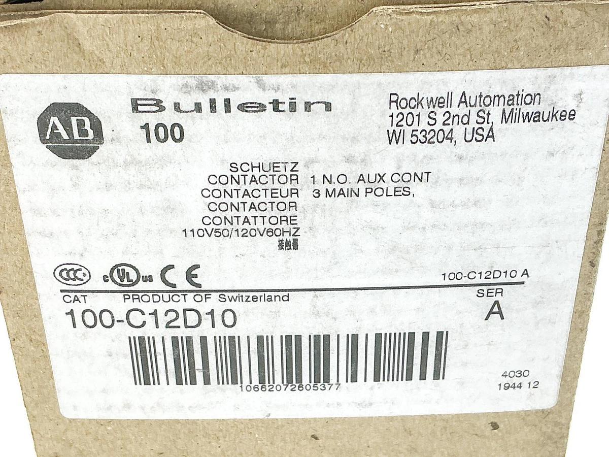 New Allen Bradley 100-C12D10 Contactor 110/120V 3P Ser.A