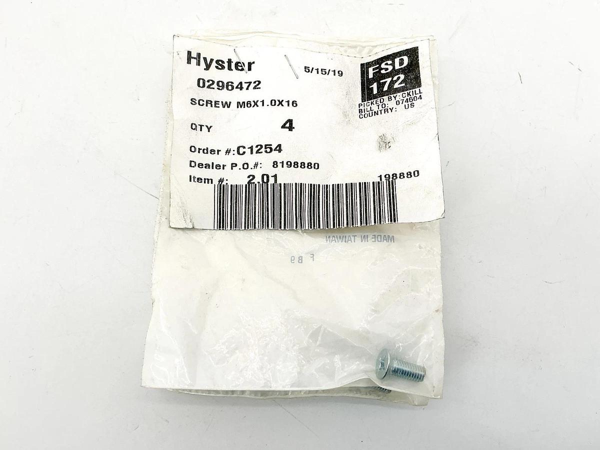 New Lot of 4 Hyster 0296472 Screw M6X1 .OX16