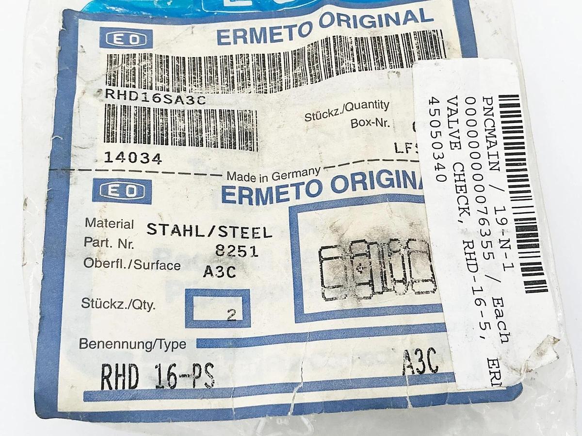 New Lot of 2 Parker Ermeto RHD16SA3C Check Valve 1Bar RHD-16-5