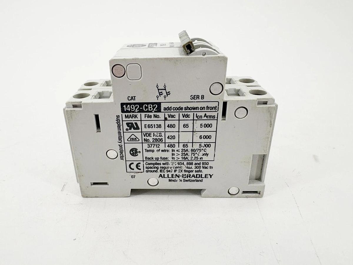 New Allen Bradley 1492-CB2H250 Ser. B Circuit Breaker 25A 2P DIN Rail Mounted