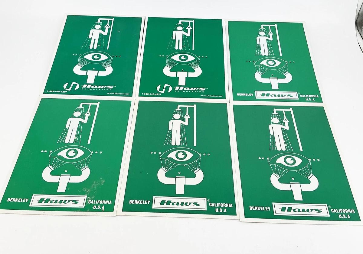 New Lot of 6 Haws Plastic Shower and Eye Wash Sign