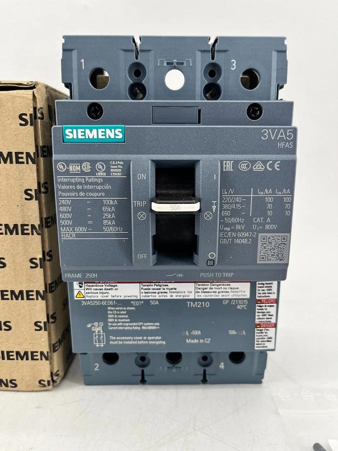 New Siemens 3VA5250-6ED61-0AA0 Circuit Breaker 50A 480V