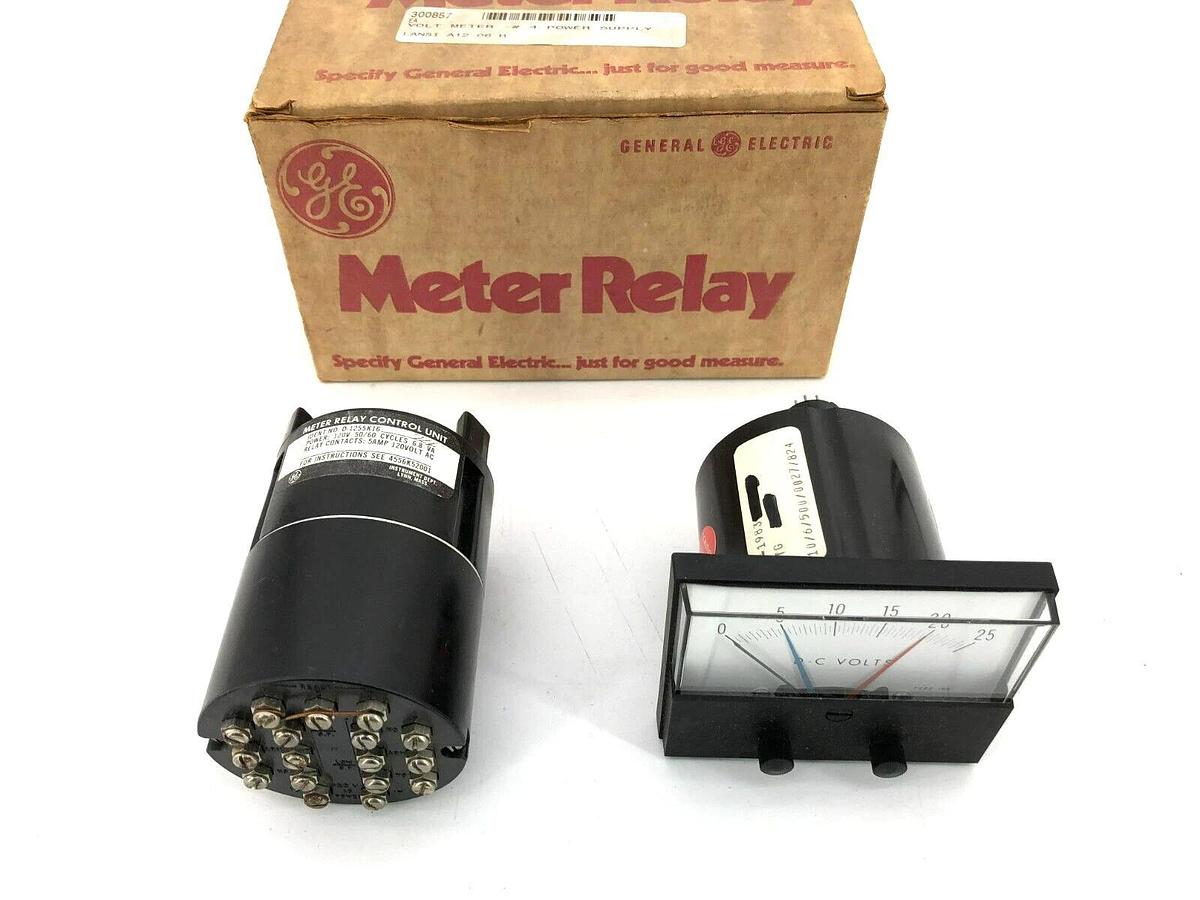 New General Electric D-1255K16-716 Control Relay w/ 50-1983 DC Panel Meter 0-25V