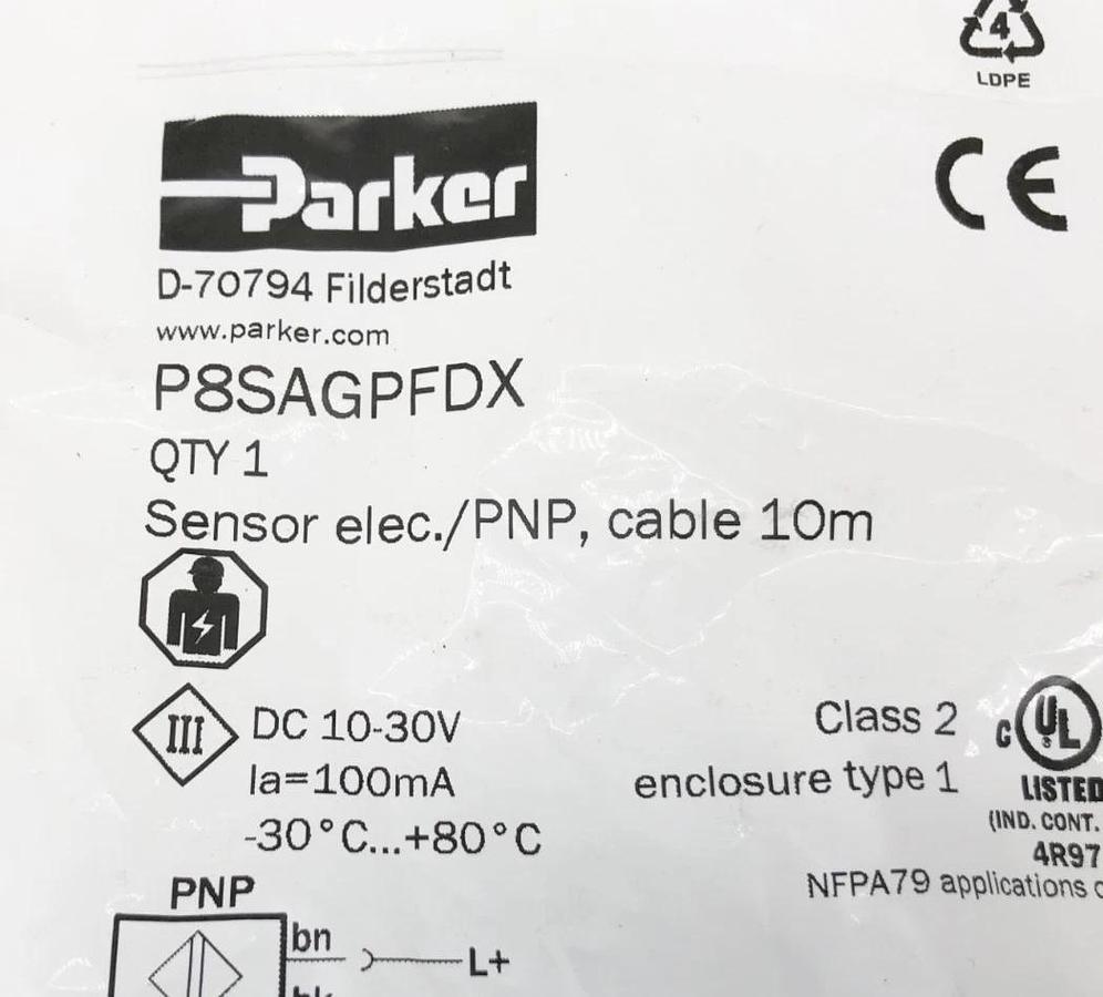 New Parker P8SAGPFDX Position Sensor 10-30VDC 10m Cable