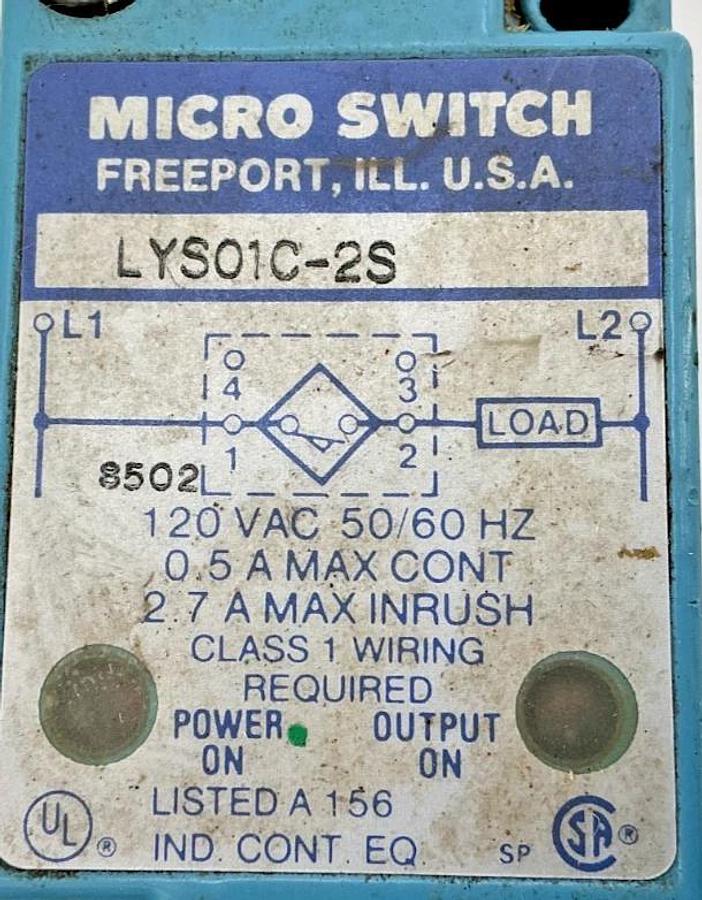 Used Honeywell Micro Switch LYS01C-2S Proximity Switch 0.5A 120V 50/60HZ