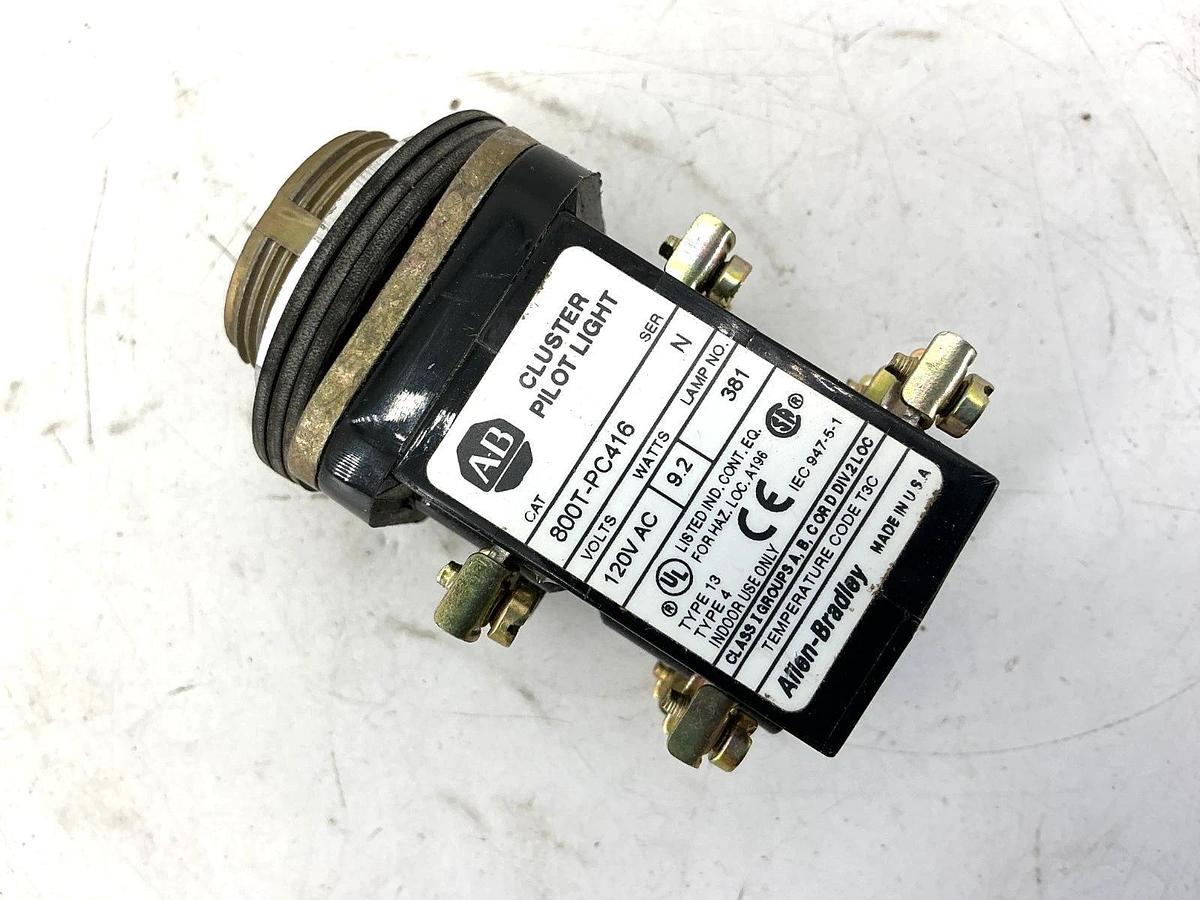 Used Allen Bradley 800T-PC416 Ser N Cluster Pilot Light 9.2W 120VAC Missing Cap
