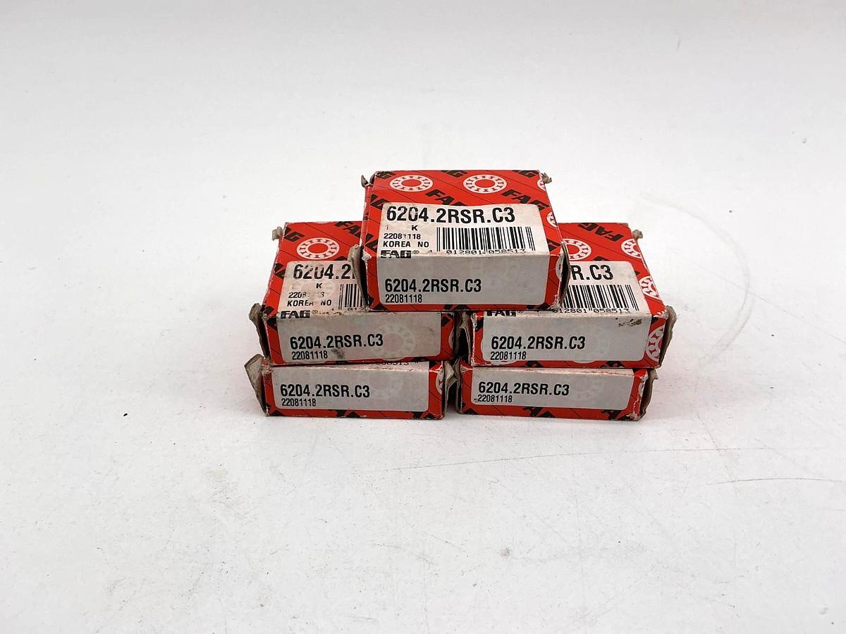 Lot of 5 New FAG 6204-2RSR-C3 Sealed Ball Bearings 6204-2RSC3 20x47x14mm