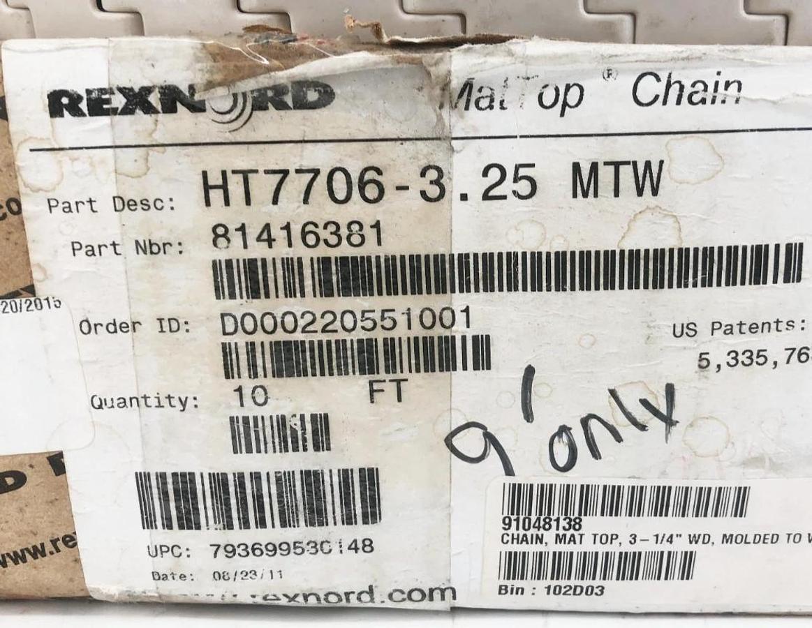 New Rexnord HT7706-3.25IN MTW MatTop Chain 9 FT. 81416381