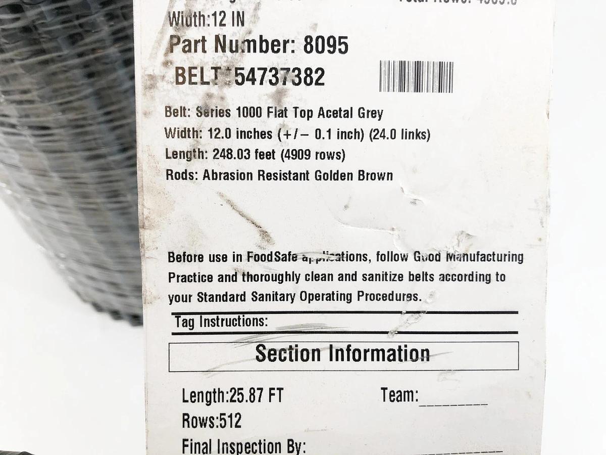 New Intralox 8095 Series 1000 Flat Friction Top Acetal Gray 25.87FT x 12" No Box