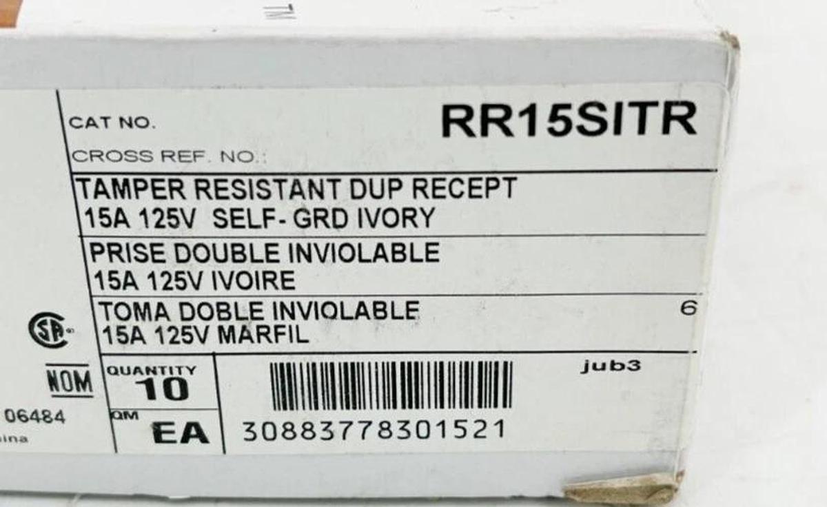 New Box of 10 Hubbell RR15SITR Tamper Resistant DUP Recept 15A 125V Self GRD Ivo