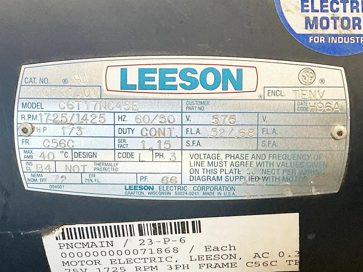 New Lesson 110711.00 Electric Motor 1725RPM 50/60Hz 575V 1/3HP 3PH C6T17NC45E