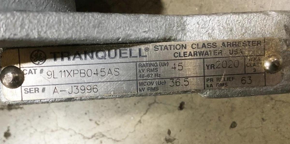 New General Electric 9L11XPB045AS Station Class Arrester 45KV Duty 36.5KV MCOV