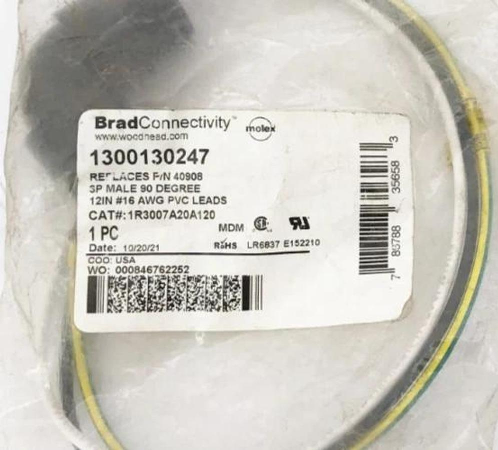 Lot of 2 New Brad Connectivity 1300130247 Receptacles 3P Male 90° 12" 16 AWG