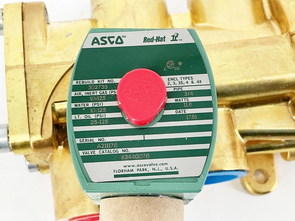 New Asco 8344G076 240VDC 4 Way Solenoid Valve 10-125PSI 11.6W 3/4"Pipe -No Box
