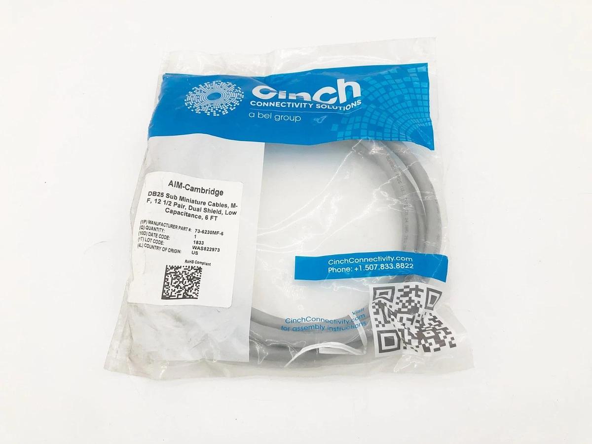 New AIM-Cambridge Cinch 73-6230MF-6 DB25 Sub Mini Cable M-F 6FT.