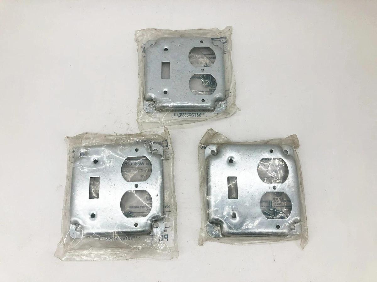Lot of 3 New Hubbell Raco 906C 4" Covers For One Toggle & One Duplex Receptacle